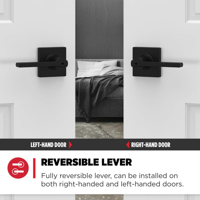 Kwikset Casey Interior Privacy Door Handle with Lock 4 Pack  Door Lever for Bathroom and Bedroom  Matte Black Reversible Keyless Turn Lock  with Microban Protection - Image 4